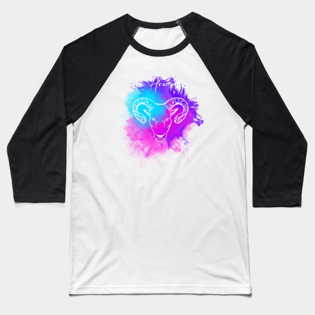 Aries Zodiac white splash Baseball T-Shirt by madebymayberry